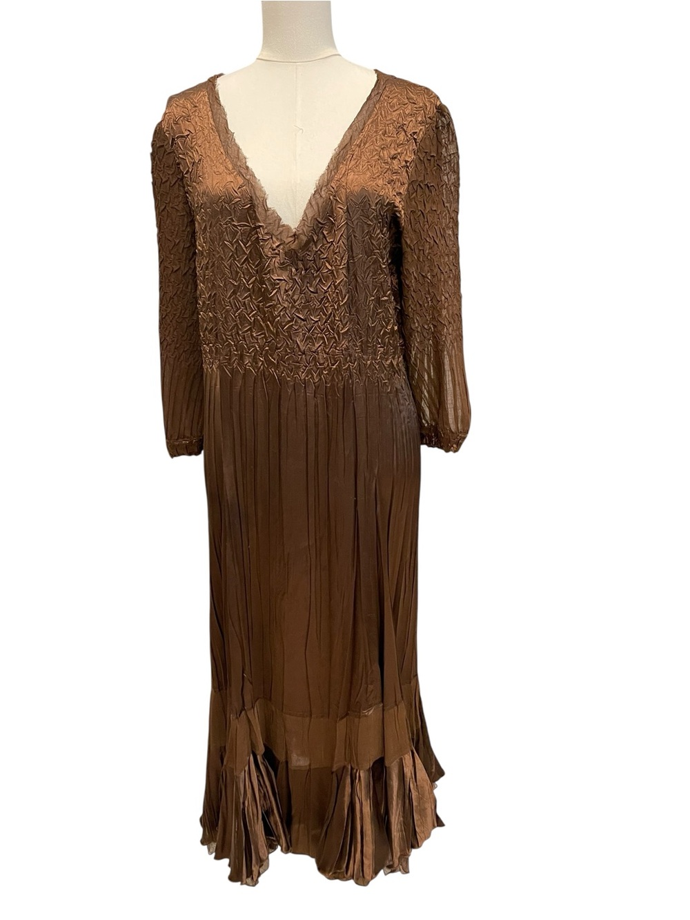 Komarov Brown V-Neck Long Tiered Evening Dress XL